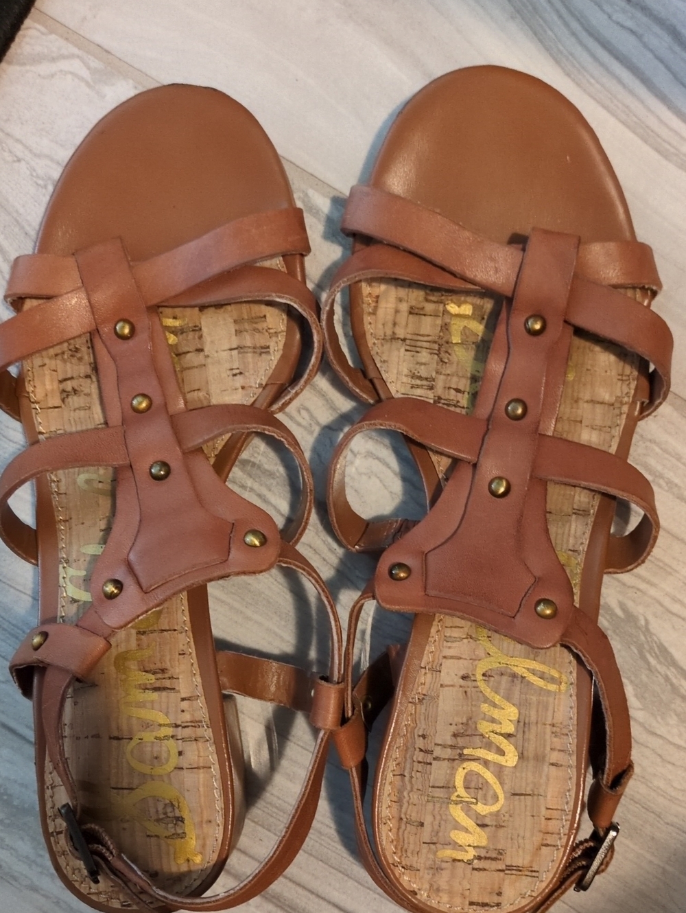 Sam Edelman Brown Strappy T‑Bar Sandals